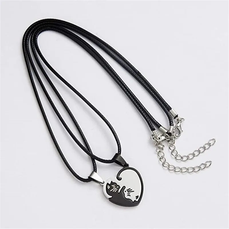 Couple Heart Necklace Cute Cartoon Cat