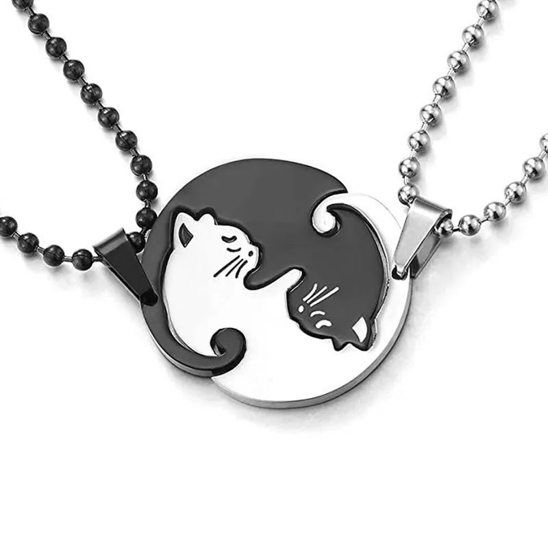 Couple Heart Necklace Cute Cartoon Cat
