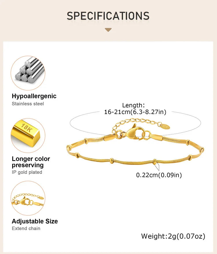 Stainless Steel Snake Ball Bead Chain Bracelet For Women