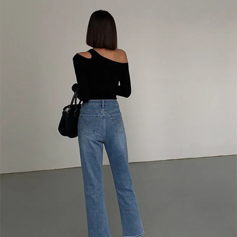 Fashion Skew Collar Off-shoulder Long-slee