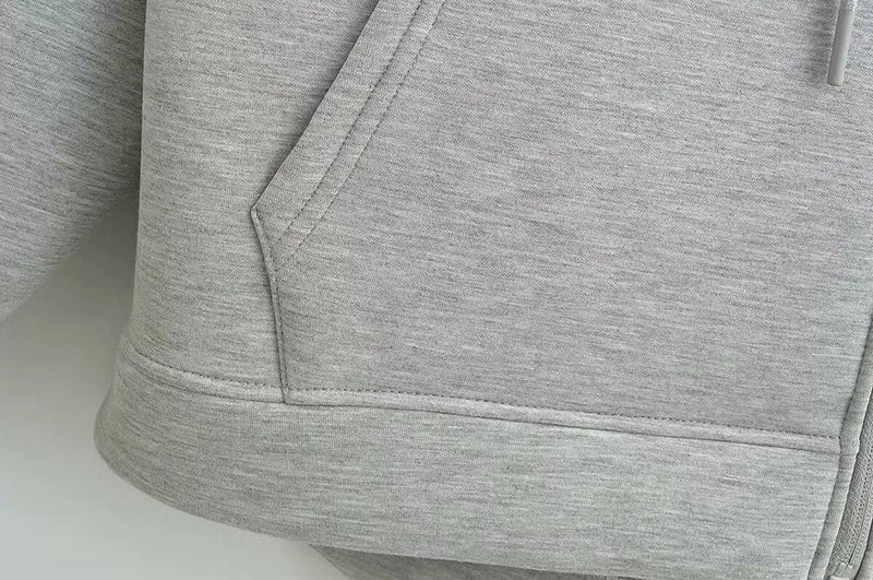 Women Gray Jacket with Hood Long Sleeve