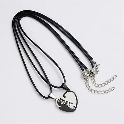 Couple Heart Necklace Cute Cartoon Cat