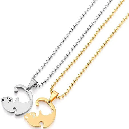 Couple Heart Necklace Cute Cartoon Cat
