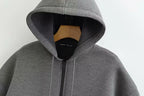 Women Gray Jacket with Hood Long Sleeve