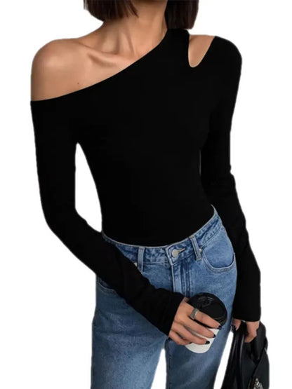 Fashion Skew Collar Off-shoulder Long-slee