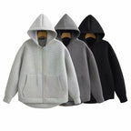 Women Gray Jacket with Hood Long Sleeve
