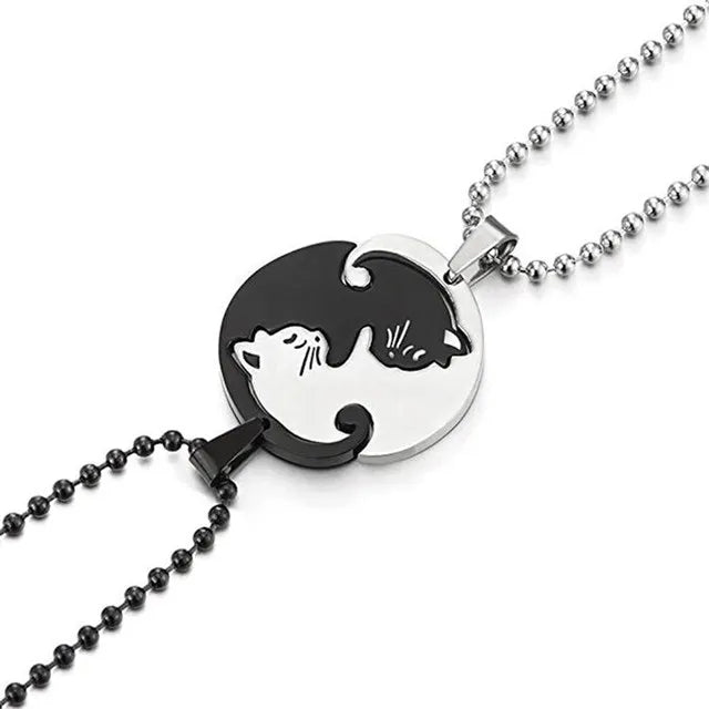 Couple Heart Necklace Cute Cartoon Cat