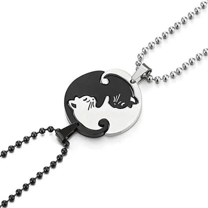 Couple Heart Necklace Cute Cartoon Cat