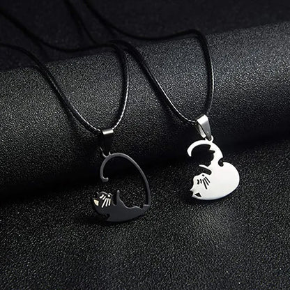 Couple Heart Necklace Cute Cartoon Cat