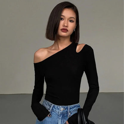 Fashion Skew Collar Off-shoulder Long-slee