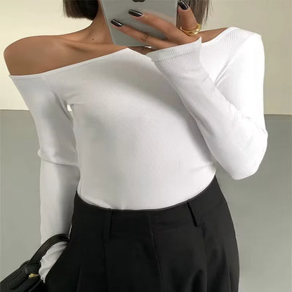Fashion Skew Collar Off-shoulder Long-slee