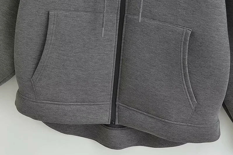 Women Gray Jacket with Hood Long Sleeve