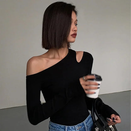 Fashion Skew Collar Off-shoulder Long-slee