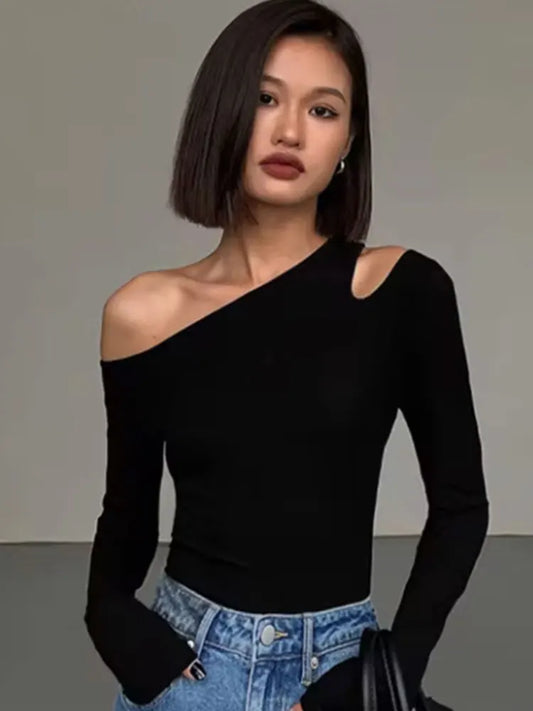 Fashion Skew Collar Off-shoulder Long-slee