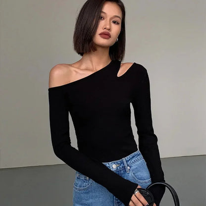 Fashion Skew Collar Off-shoulder Long-slee