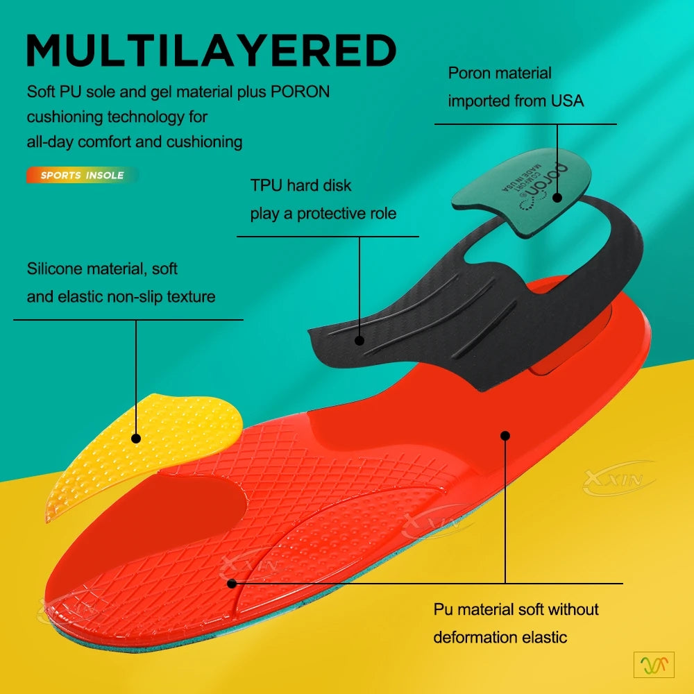 Sports shoe Insoles Poron+PU+mesh+Gel shock absorption