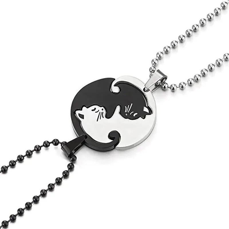 Couple Heart Necklace Cute Cartoon Cat