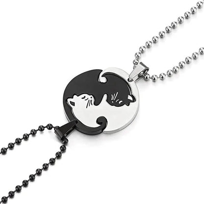 Couple Heart Necklace Cute Cartoon Cat