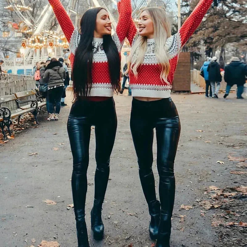 Sexy Black PU Leather Tights Women High Waist Pants