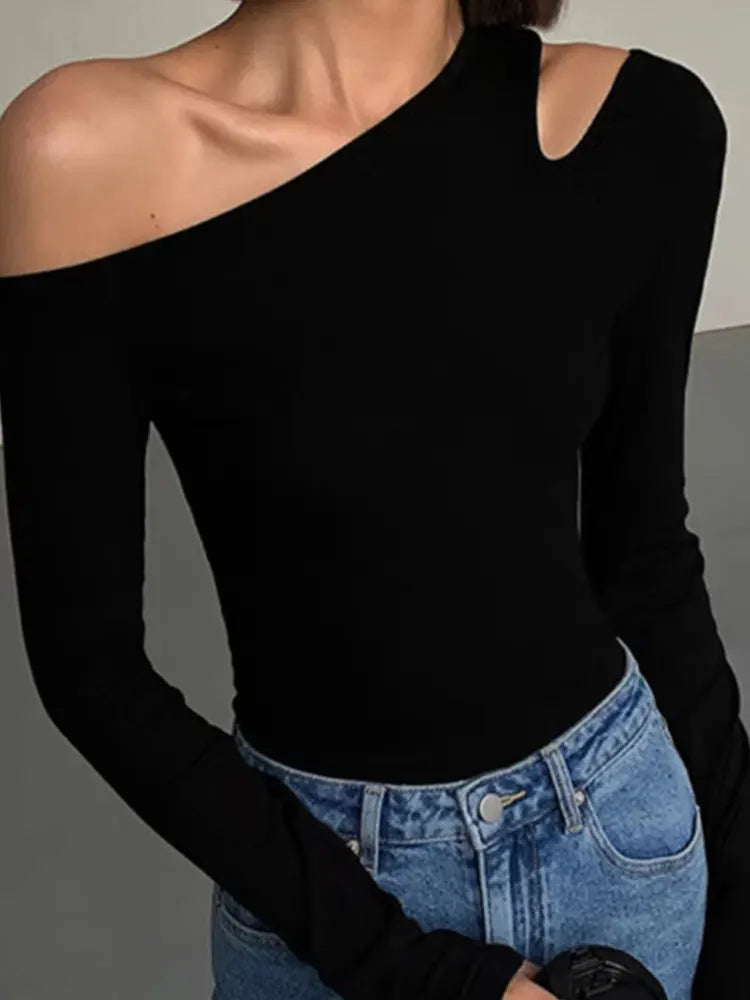Fashion Skew Collar Off-shoulder Long-slee