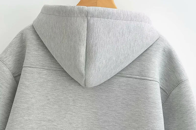 Women Gray Jacket with Hood Long Sleeve