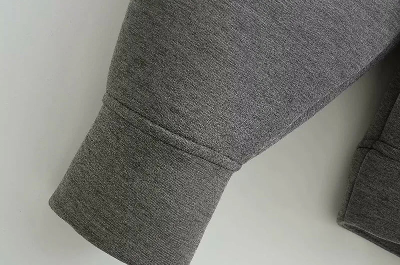 Women Gray Jacket with Hood Long Sleeve